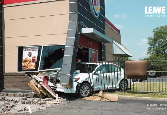 Zdjęcia wypadków mają zachęcać do brania Burger Kinga z dostawą