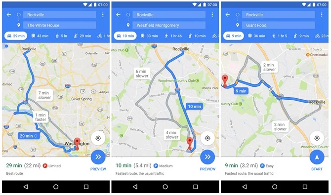 Mapy Google z informacjami o miejscach do parkowania