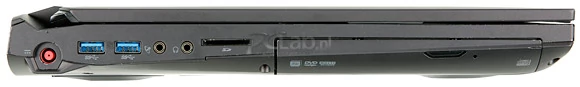 Lewa strona: gniazdo zasilacza, 2 USB 3.0, audio, czytnik kart SD, nagrywarka DVD (lub dodatkowy moduł chłodzący)
