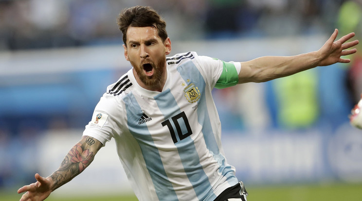 Az argentin Lionel Messi ünnepel, miután gólt szerzett az oroszországi labdarúgó-világbajnokság D csoportjának harmadik fordulójában játszott Nigéria-Argentína mérkőzésen /Fotó: MTI/AP/Petr David Josek