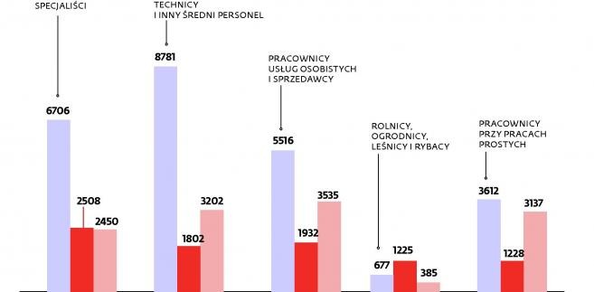 Zmiana liczby miejsc pracy w poszczególnych grupach zawodowych