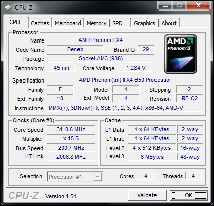 AMD Phenom II X2 550 po odblokowaniu dwóch rdzeni