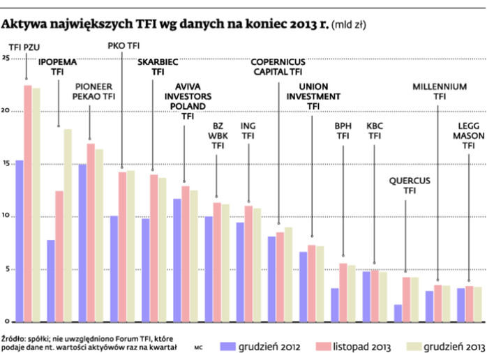 Aktywa największych TFI wg danych na koniec 2013 r.