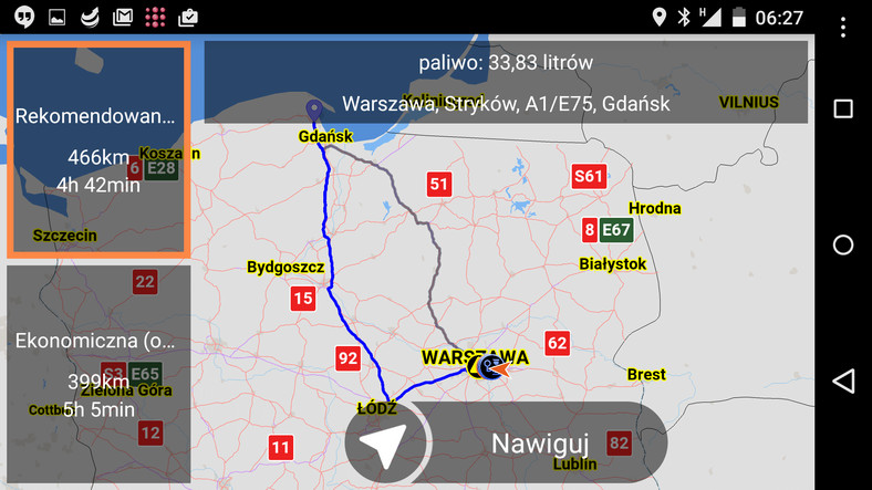 Trasy alternatywne w NaviExpert Android