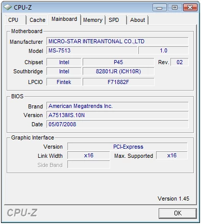 CPU-Z MSI P45D3 Platinum