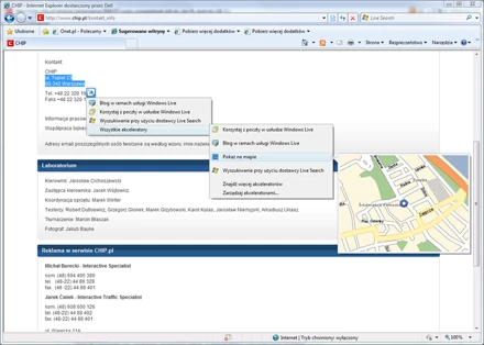 Funkcja akceleratorów w IE to świetny pomysł. Kilka kliknięć i wskazany adres widzimy na mapie.