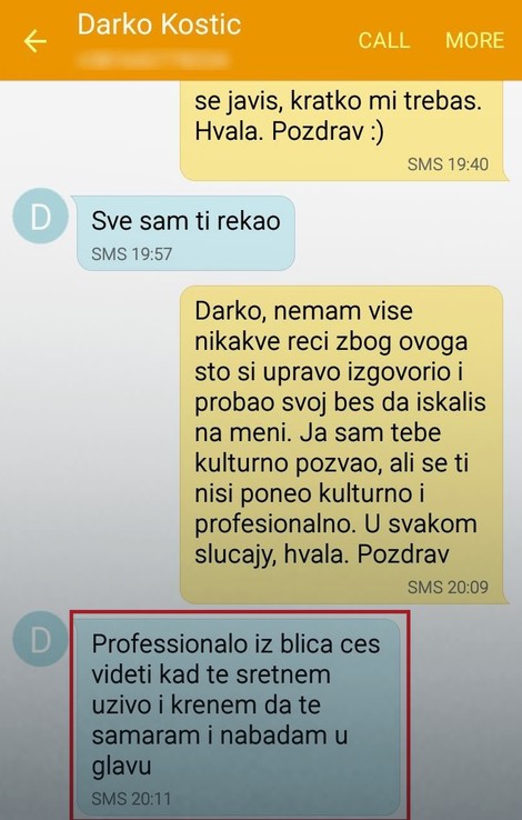 Darko Kostić preti našem novinaru