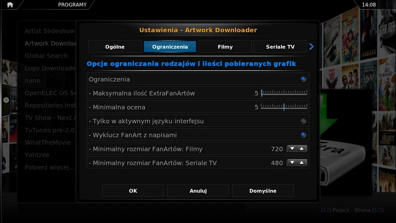 Artwork Downloader – ustawienia ograniczeń pobierania