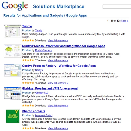 Google Solutions Marketplace - prawdziwe targowisko z wtyczkami. Niestety polscy klienci nie mają tam za bardzo czego szukać