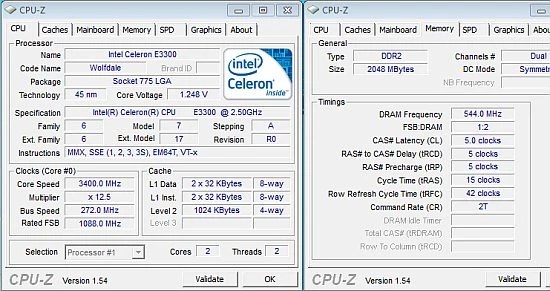 Podkręcony procesor Intel Celeron E3300