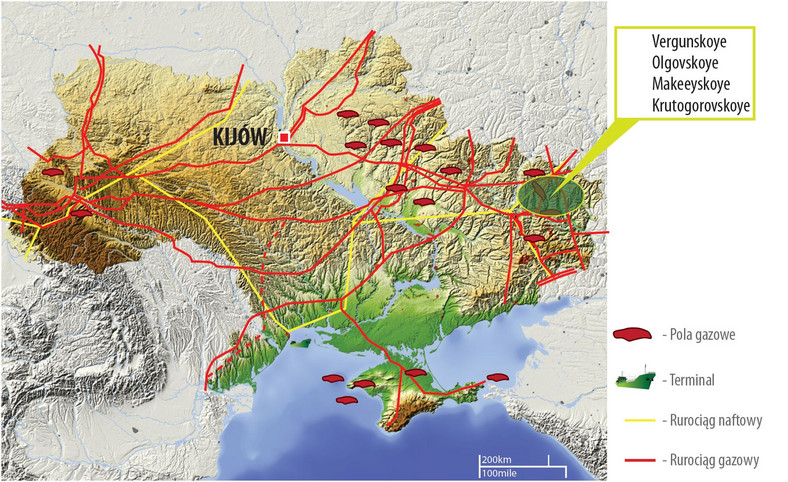 Mapa inwestycji Kulczyk Oil Ventures KOV na Ukrainie. Fot. materiały prasowe KOV