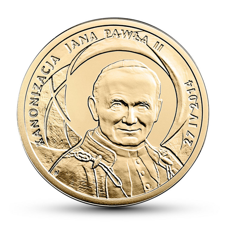 Monety na okoliczność kanonizacji Jana Pawła II (rewers). Źródło: NBP