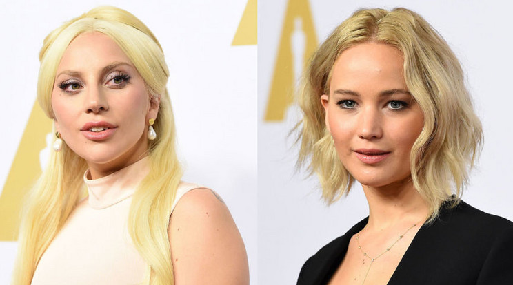 Lady Gaga és Jennifer Lawrence az Oscar előbulin / Fotó: Europress-Getty Images