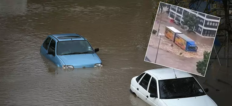 Kierowca ciężarówki odpowie za zalanie aut i uszkodzenia budynku? Szukają go policjanci