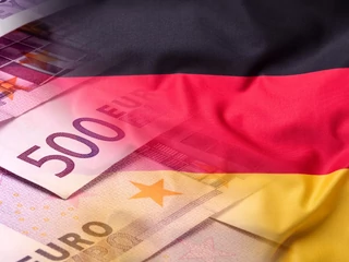 Flaga niemiecka na tle euro