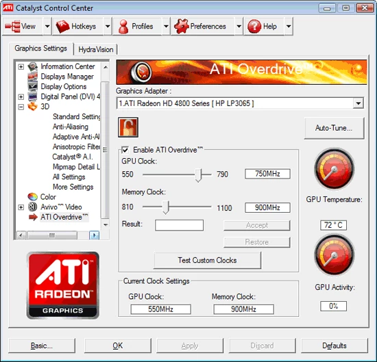 Radeon HD 4870 – taktowanie domyślne