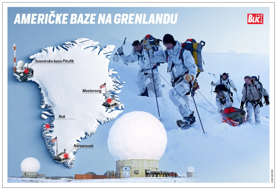 Američke baze na Grenlandu, mapa