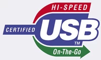 USB 2.9 Hi-Speed On-The-Go - Taki symbol mogą nosić tylko urządzenia pracujące wyjątkowo szybko i obsługujące technologię On-The-Go.