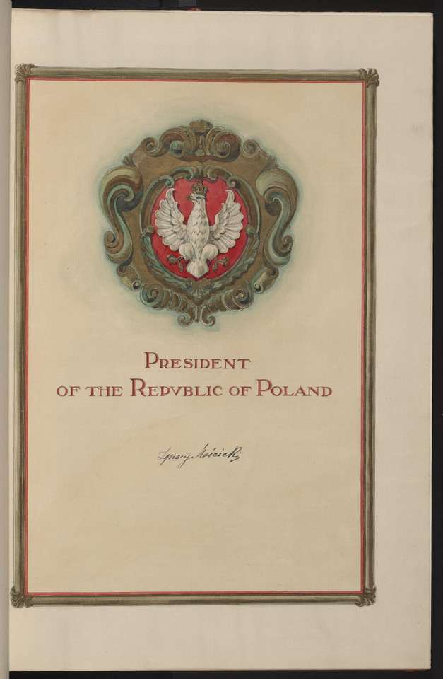 Karta z podpisem  prezydenta  Rzeczpospolitej Polskiej Ignacego Mościckiego