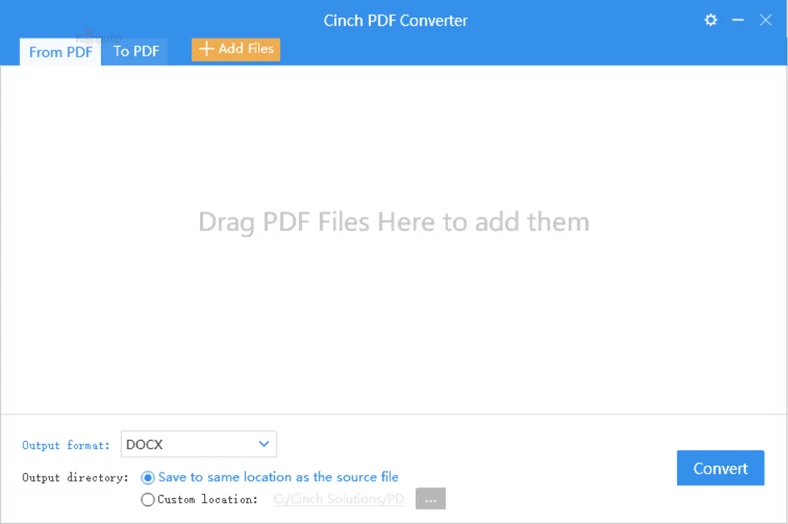 Główne okno programu do konwersji dokumentów PDF - Cinch PDF Converter