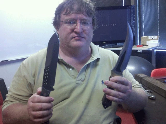 Gabe Newell jest prywatnie kolekcjonerem noży... I tak, w tle widać Half-Life 3.
