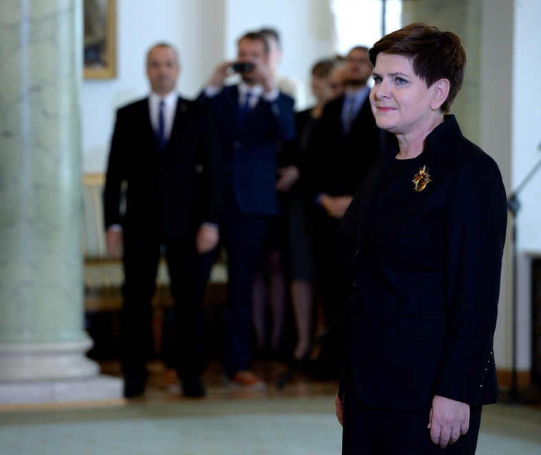 Beata Szydło podczas uroczystości w Pałacu Prezydenckim.