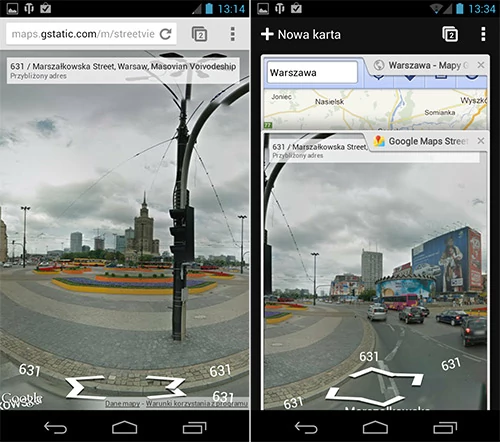 Tak usługa Street View wygląda w mobilnym Google Chrome dla Androida 4.1 Jelly Bean. Działa również pod iOS-em, więc posiadacze iPhone'ów mogą spokojnie z niej korzystać