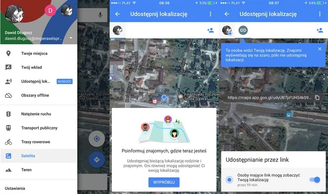 Mapy Google z udostępnianiem lokalizacji