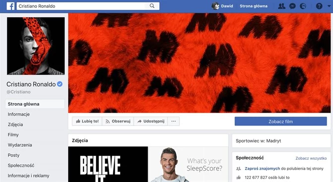 Christiano Ronaldo ma duży fanpejdż na Facebooku