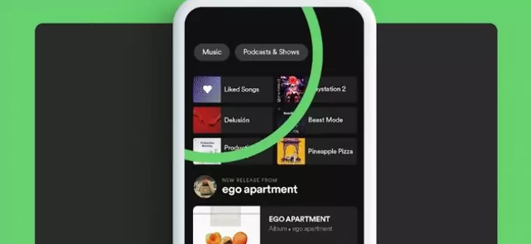 Spotify rozdziela muzykę i podcasty na osobne sekcje. Można to zmienić