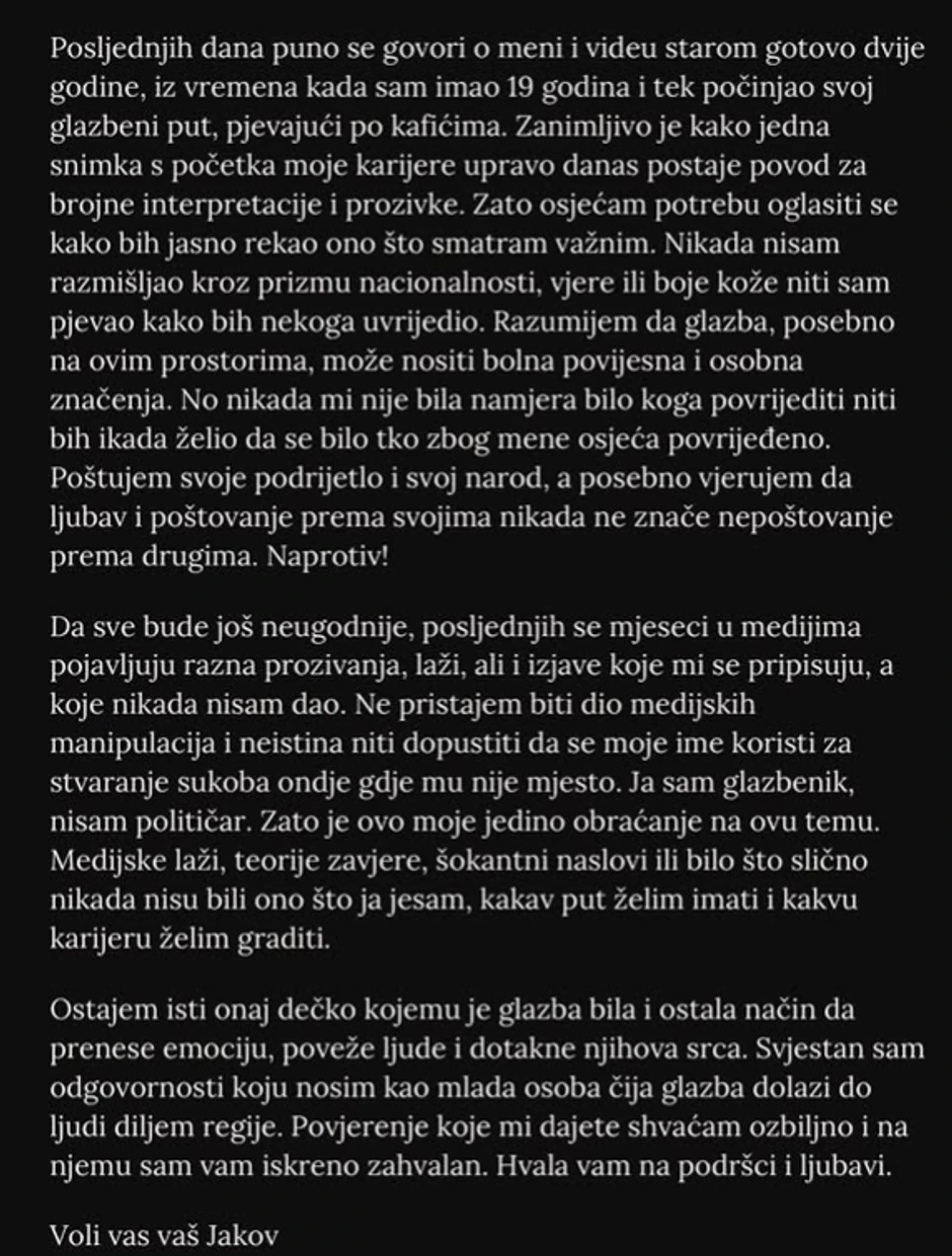 Objava Jakova Jozinovića