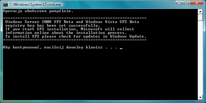 Skrypt odblokowujący SP2 beta w Windows Update