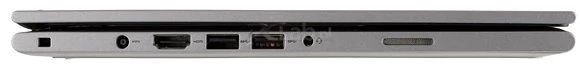 Lewa strona: zamek Kensington, gniazdo zasilacza, HDMI, 2 x USB 3.0, gniazdo audio, głośnik