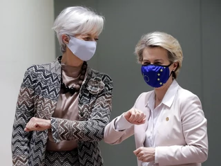 Prezes Europejskiego Banku Centralnego Christine Lagarde i przewodnicząca Komisji Europejskiej Ursula van der Leyen 