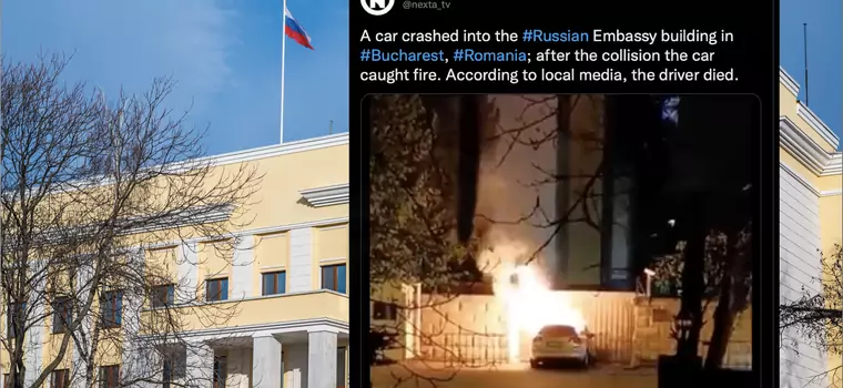 Samochód wjechał w bramę ambasady Rosji. Prowadzący go kierowca zginął [Wideo]