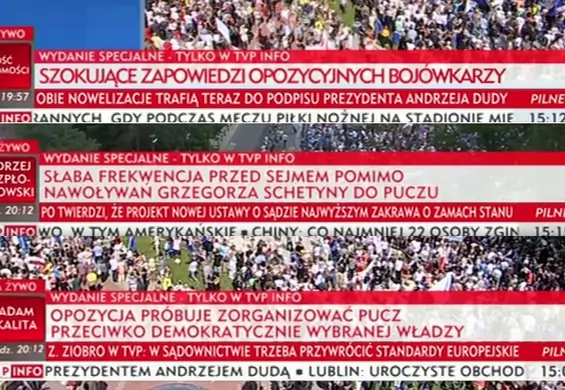 Pod Sejmem spokojnie, a TVP Info mówi o próbie puczu. Propagandowy odlot