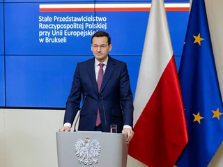 Premier Mateusz Morawiecki na konferencji prasowej w Brukseli
