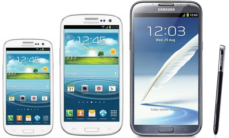 Od lewej – Samsung Galaxy S III Mini (4"), Samsung Galaxy S III (4,8"), Samsung Galaxy Note II (5,5")