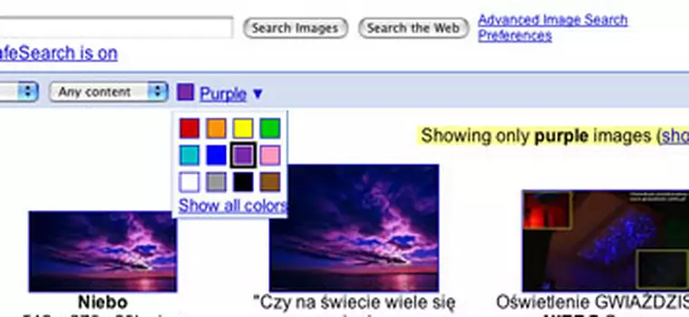Google poszuka grafiki według koloru