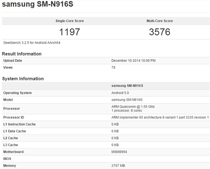 Galaxy Note 4 ze Snapdragonem 810 pojawił się w Geekbench