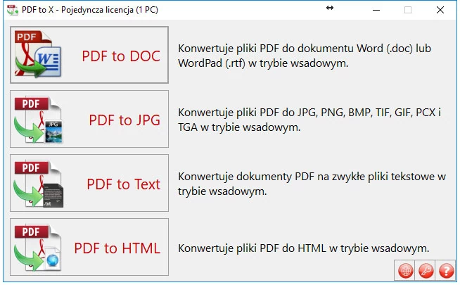 Główne okno programu do konwersji dokumentów PDF w systemach Windows - PDF to X