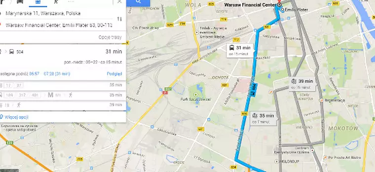 Google Transit dostępne w Warszawie