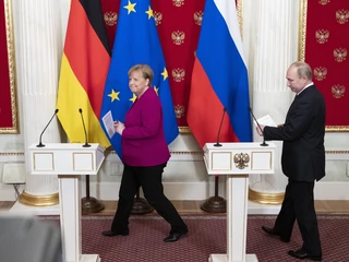 Angela Merkel i Władimir Putin przed konferencją prasową, Moskwa, 11 stycznia 2020