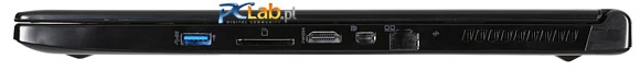 Prawa strona: USB 3.0, czytnik kart pamięci, HDMI, DisplayPort, RJ-45