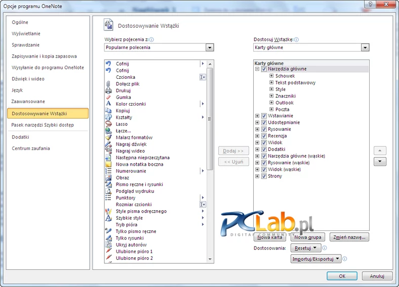 MS Office 2010 – nowe funkcje dostosowywania wstążki (kliknij, aby powiększyć)