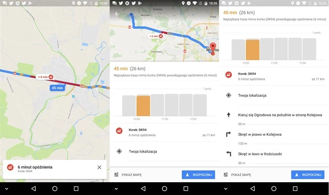 Mapy Google z informacjami o natężeniu ruchu na wykresach