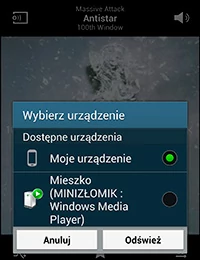 W lewym górnym rogu odtwarzaczy audio i wideo umieszczono ikonkę pozwalającą szybko skorzystać z DLNA