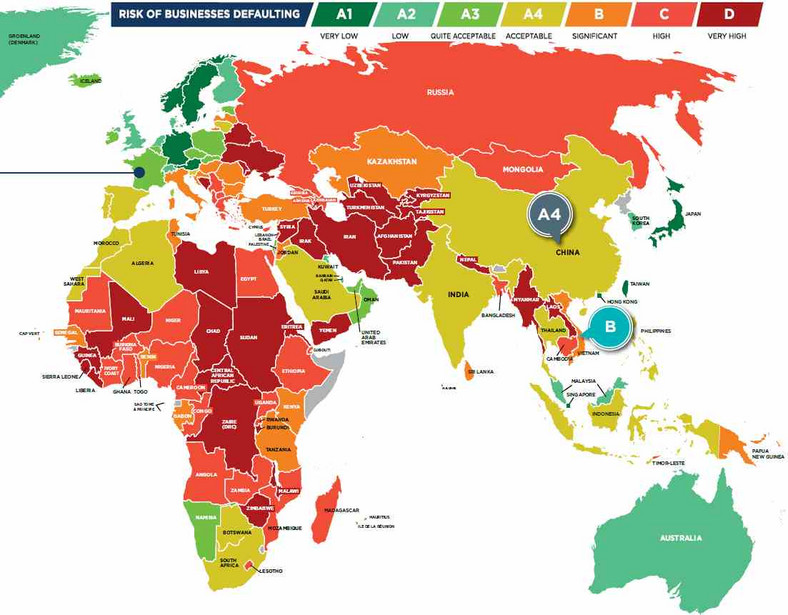 Ocena ryzyka krajów Coface - Europa, Afryka, Azja