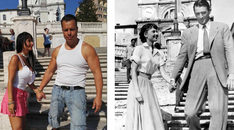 Nagyné Bajnóczi Éva és párja a Római vakáció egyik legendás helyszínén, ahol anno Katharine Hepburn és Gregory Peck