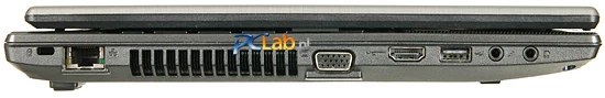 Lewa strona: RJ45, VGA, HDMI, port USB 2.0, złącza audio